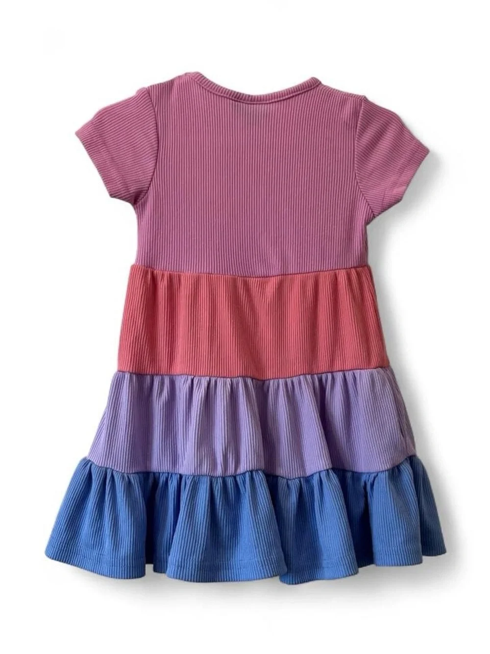 18M Girl Short Sleeve Dress Color Block Ribbed Knit Ruffle Hem Picapino EUC